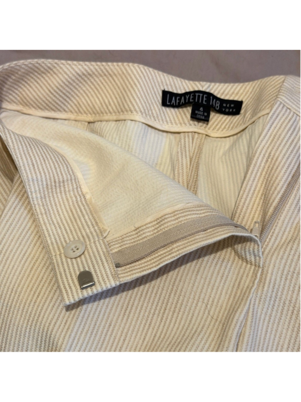 Lafayette 148 New York Pinstripe Beige/White Women’s Pant Suit Size 4 Reg $899 - Picture 8 of 16